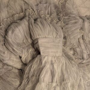 Elegant Gray Ruffled Dress Floor Length